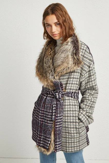 French connection wool hot sale rich funnel neck coat